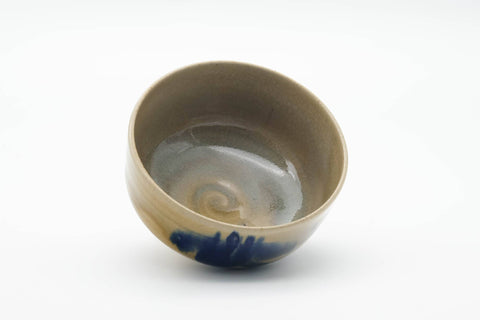 Japanese Matcha Bowl - Abstract Blue Beige Glazed Chawan - 500ml