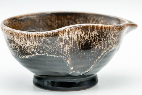 Tezumi — Japanese Katakuchi - Black and Brown Hare's Fur Drip-Glazed Yuzamashi Water Cooler - 100ml — tipped to show the interior