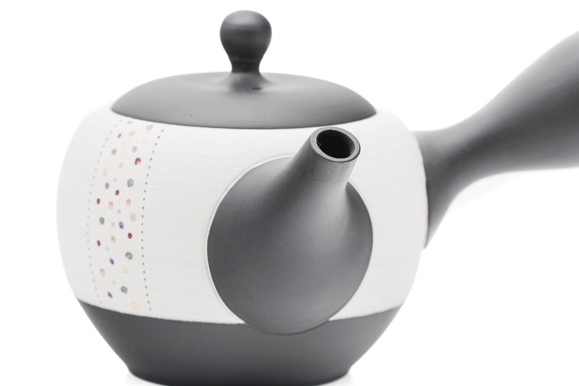 Japanese Kyusu - 昭萠窯 Shōhō Kiln - Black White Pearlescent Dots Tokoname-yaki Teapot - 300ml