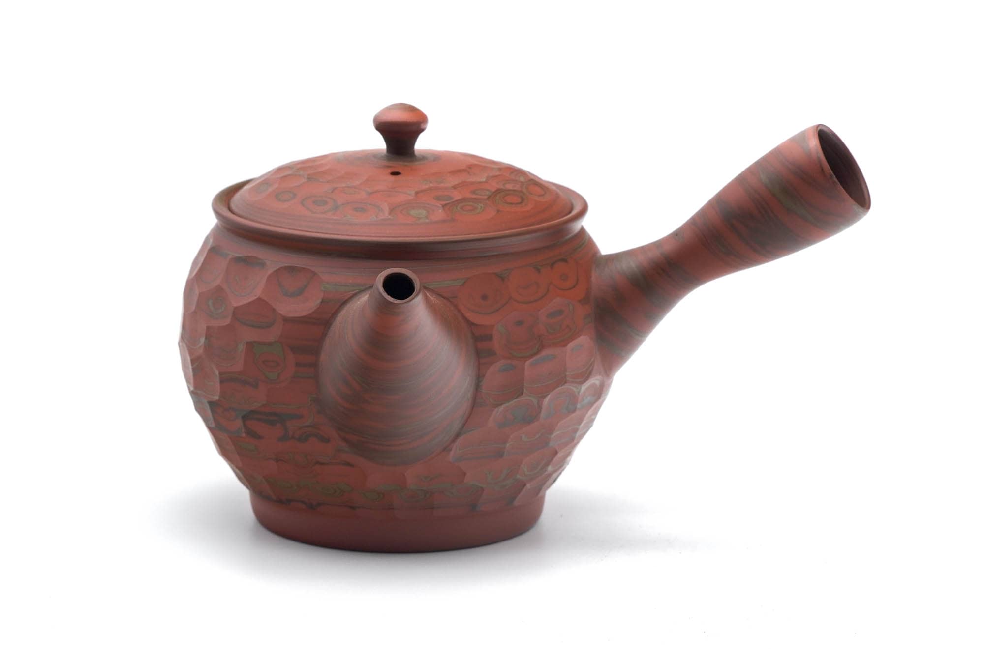 Japanese Kyusu - 小西研二 Konishi Kenji - 友仙 Yusen - Faceted Red Nerikomi Tokoname-yaki Teapot - 450ml