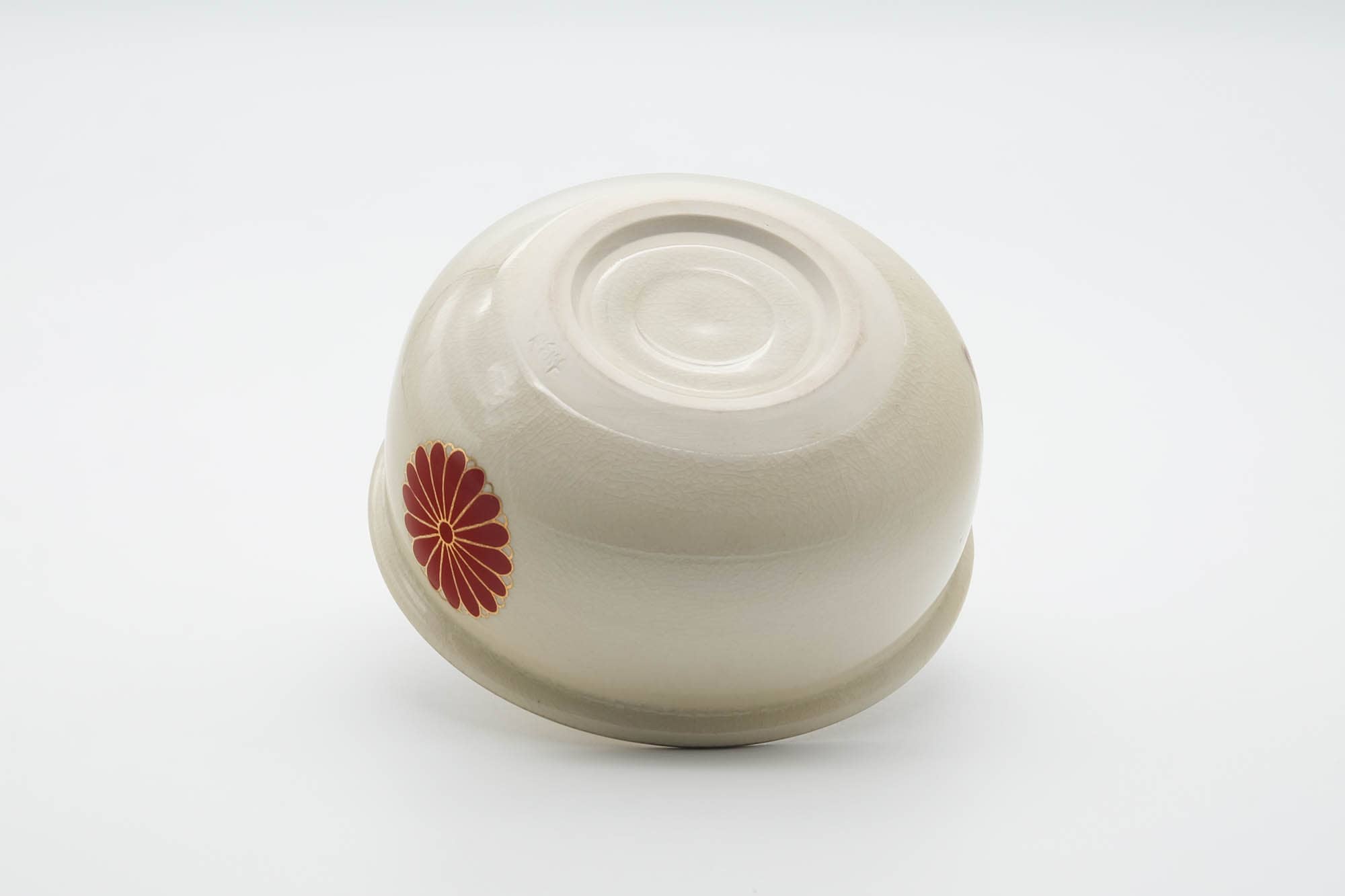 Japanese Kensui - Floral Beige White Glazed Kyo-yaki Water Bowl - 400ml