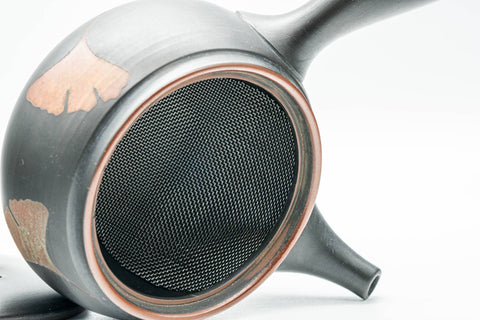 Japanese Kyusu - Black Kurodei Tokoname-yaki Ginkgo Leaf Teapot - 250ml - Tezumi