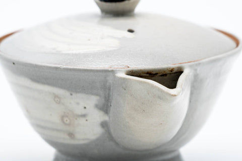 Japanese Houhin - Weathered Grey White Hakeme Glazed Clay Teapot - 80ml