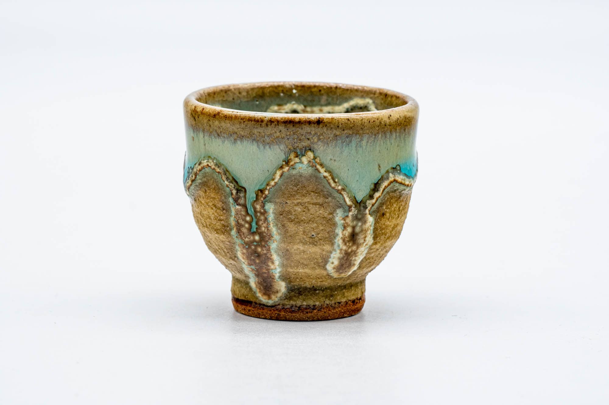 Japanese Teacup - Yellow Blue Drip-Glazed Textured Guinomi - 50ml