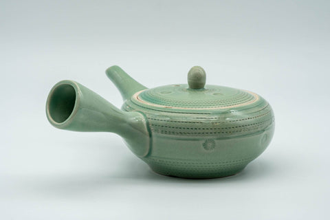Japanese Kyusu - Mint Green Hiramaru-gata Obi-ami Teapot - 220ml - Tezumi