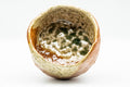 Japanese Matcha Bowl - Green Orange Glazed Flat-Base Wabi-Sabi Chawan - 250ml - top-down view into the green-glazed interior