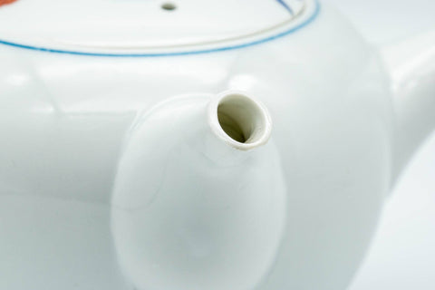 Japanese Tea Set - Floral Arita-yaki Debeso Kyusu Teapot with 5 Yunomi Teacups - teapot side view showing the spout and lid