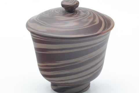 Japanese Teacup - Grey Nerikomi Tokoname Lidded Yunomi - 65ml