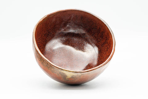 Japanese Matcha Bowl - Shiny Red and Yellow Drip-Glazed Wan-nari Chawan - 250ml - top-down view of the glazed interior