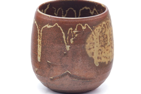 Tezumi — Japanese Teacup - Brown Drip-Glazed Yunomi - 200ml — tipped to show the interior