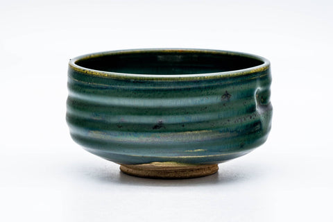 Tezumi — Japanese Matcha Bowl - Green Glazed Thumb-Indented Spiraling Chawan - 200ml — front view from another angle