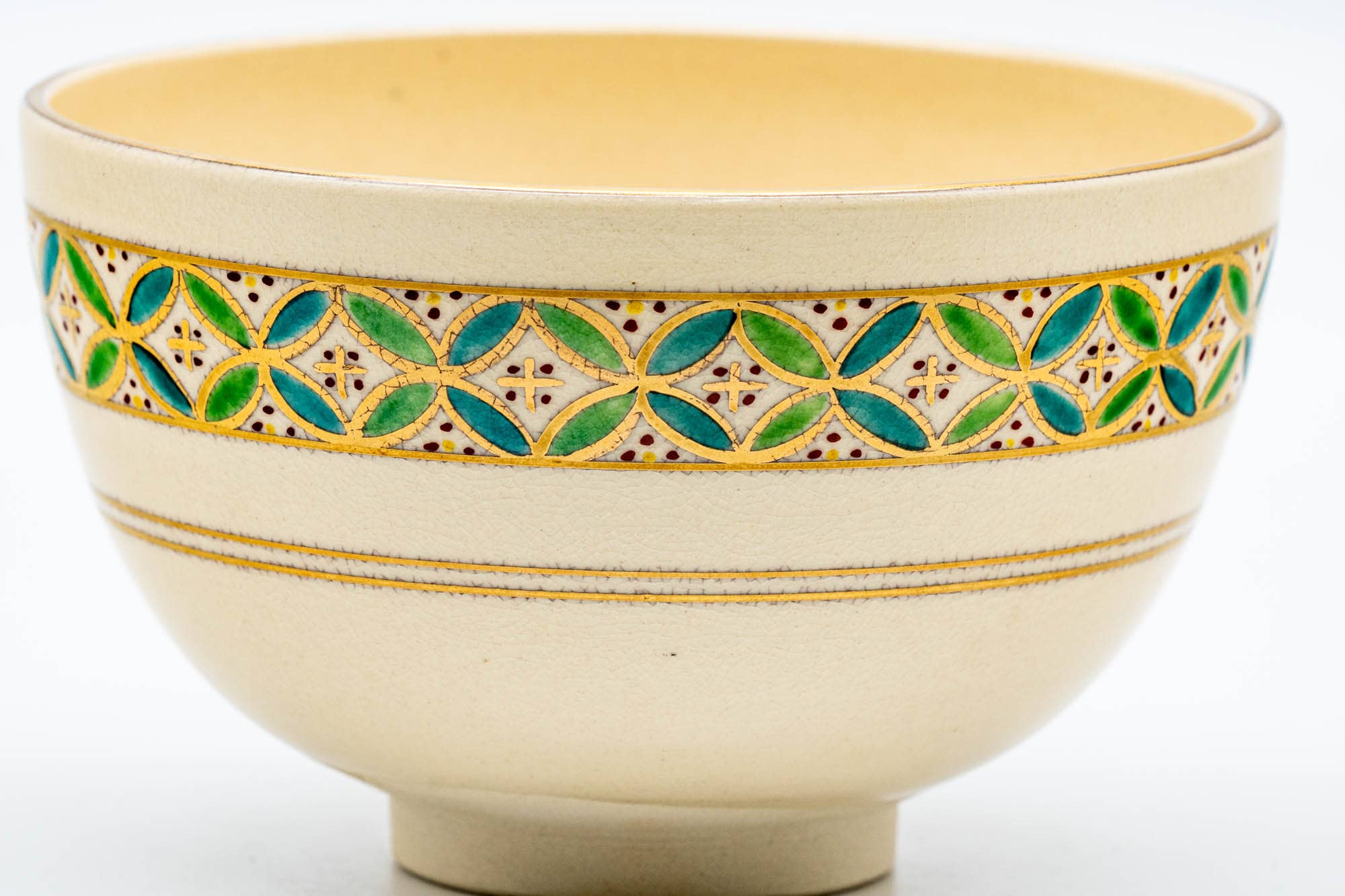 Japanese Matcha Bowl - Beige Gold Geometric Kyo-yaki Chawan - 250ml