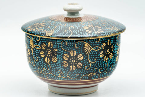 Japanese Teacup - 九谷焼 Floral Aochibu Kutani-yaki Porcelain Lidded Yunomi - 120ml - Tezumi