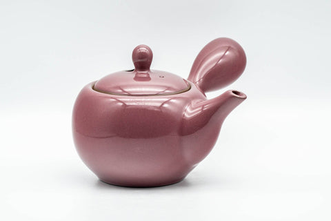 Tezumi — Japanese Kyusu - Magenta Teapot with Fine Mesh Strainer - 325ml — side view with the lid and side handle