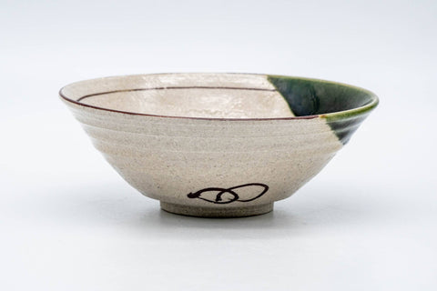 Japanese Matcha Bowl - 白泉 Shiroizumi - Hira-gata Ao-oribe Chawan - 400ml