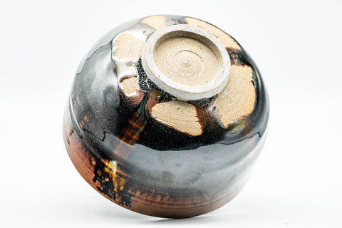 Japanese Matcha Bowl - Black Brown Drip-Glazed Hantsutsu-gata Chawan - 天山窯 - 350ml
