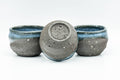 Japanese Teacups - Set of 3 Blue Celadon Snowflake Glazed Stoneware Guinomi - 60ml - Tezumi