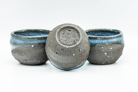 Japanese Teacups - Set of 3 Blue Celadon Snowflake Glazed Stoneware Guinomi - 60ml - Tezumi