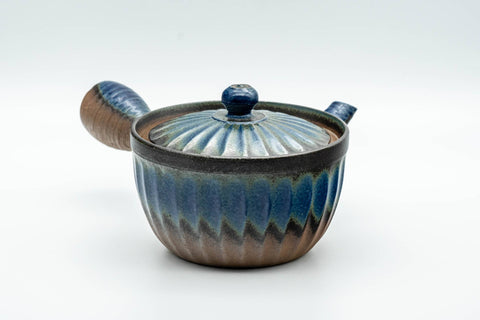 Japanese Kyusu - Blue Brown Wavy Body Nozomi Teapot - 225ml - Tezumi