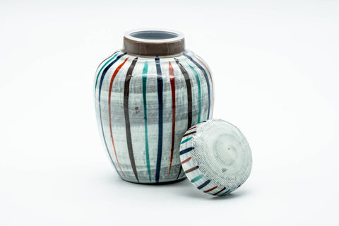 Japanese Chatsubo - Striped Brush Stroke Glazed Tea Canister - 200ml