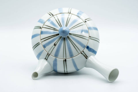 Japanese Kyusu - Blue Striped Arita-yaki Debeso Teapot - 300ml - Tezumi