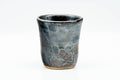 Japanese Teacup - Abstract Metallic Black Glazed Yunomi - side angle view