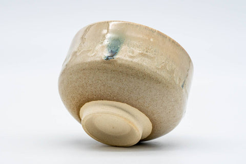 Tezumi — Japanese Matcha Bowl - Tiny Beige Green Hare's Fur Glazed Kiyomizu-yaki Chawan - 100ml — tipped to show the interior