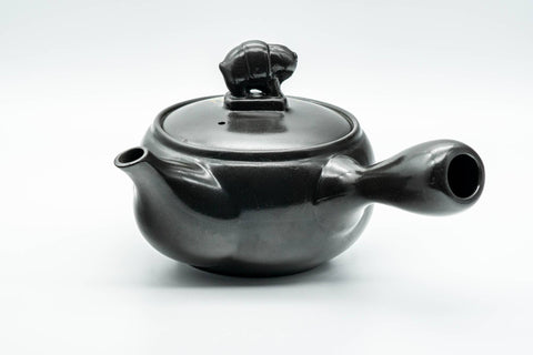 Japanese Kyusu - Year of the Pig Black Kurodei Tokoname-yaki Teapot - 360ml - top-down view with lid