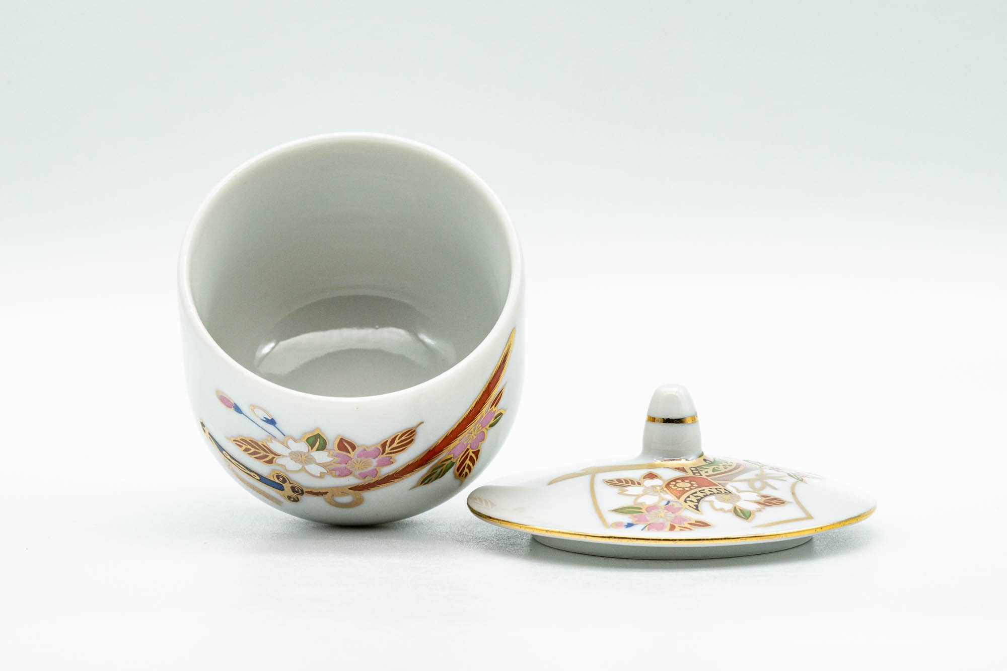 Japanese Teacup - Floral Kutani-yaki Ryuzan Lidded Yunomi - 60ml