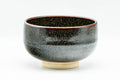 Japanese Matcha Bowl - Black Yellow Speckled Glazed Chawan - 250ml - side profile view