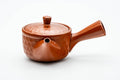Japanese Kyusu - Scaled Tokoname-yaki Mesh Teapot - 240ml - three-quarter view showing the diamond-scaled textured body, lid on and handle to the right
