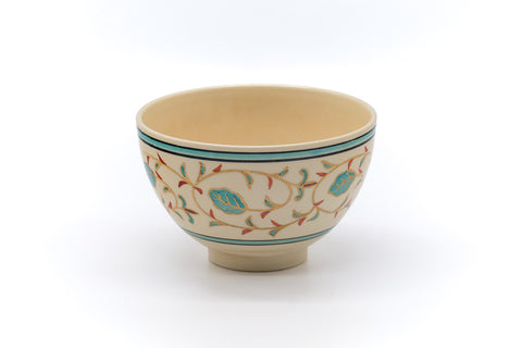 Japanese Matcha Bowl - Beige Green Vines Kyo Chawan - 450ml