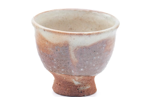 Tezumi — Japanese Teacup - Beige Pink Drip-Glazed Hagi-yaki Guinomi - 40ml — tipped to show the interior