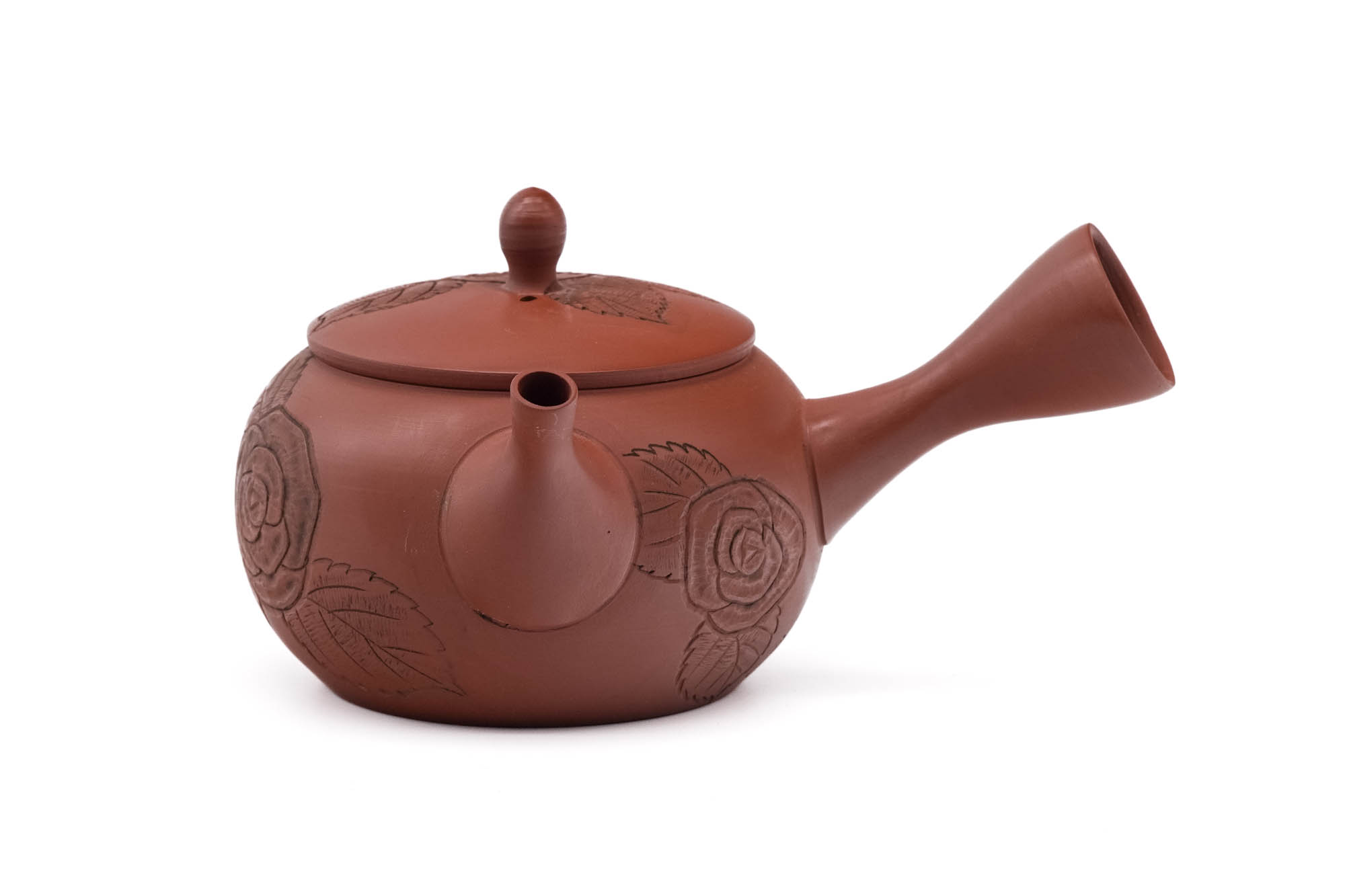 Japanese Kyusu - 玉光 Gyokko Kiln - Camellia Flower Engraved Tokoname-yaki Teapot - 260ml