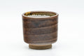 Tezumi — Japanese Teacup - Brown Drip- and White Inner-Glazed Yunomi - 100ml — front view from another angle