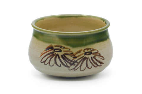 Japanese Kensui - Large Weathered Beige Green Floral Oribe-yaki Water Bowl - 1000ml