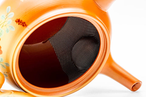 Japanese Tea Set - Floral Tokoname-yaki Kyusu Teapot with 4 Inner-Glazed Yunomi Teacups