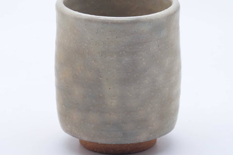Tezumi — Japanese Teacup - Beige Grey Gohonte Hagi-yaki Yunomi - 180ml — tipped to show the interior