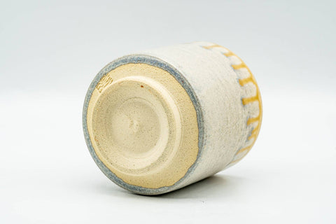 Japanese Teacup - Beige Yellow Drip-Glazed Yunomi - inverted to show the unglazed foot