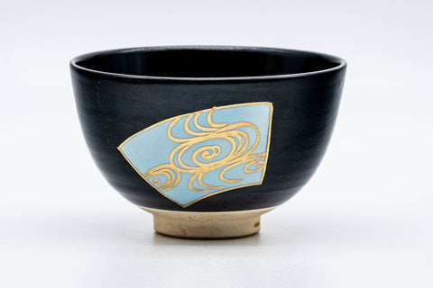 Japanese Matcha Bowl - Black Gold Teal Wan-nari Kyo-yaki Chawan - 250ml