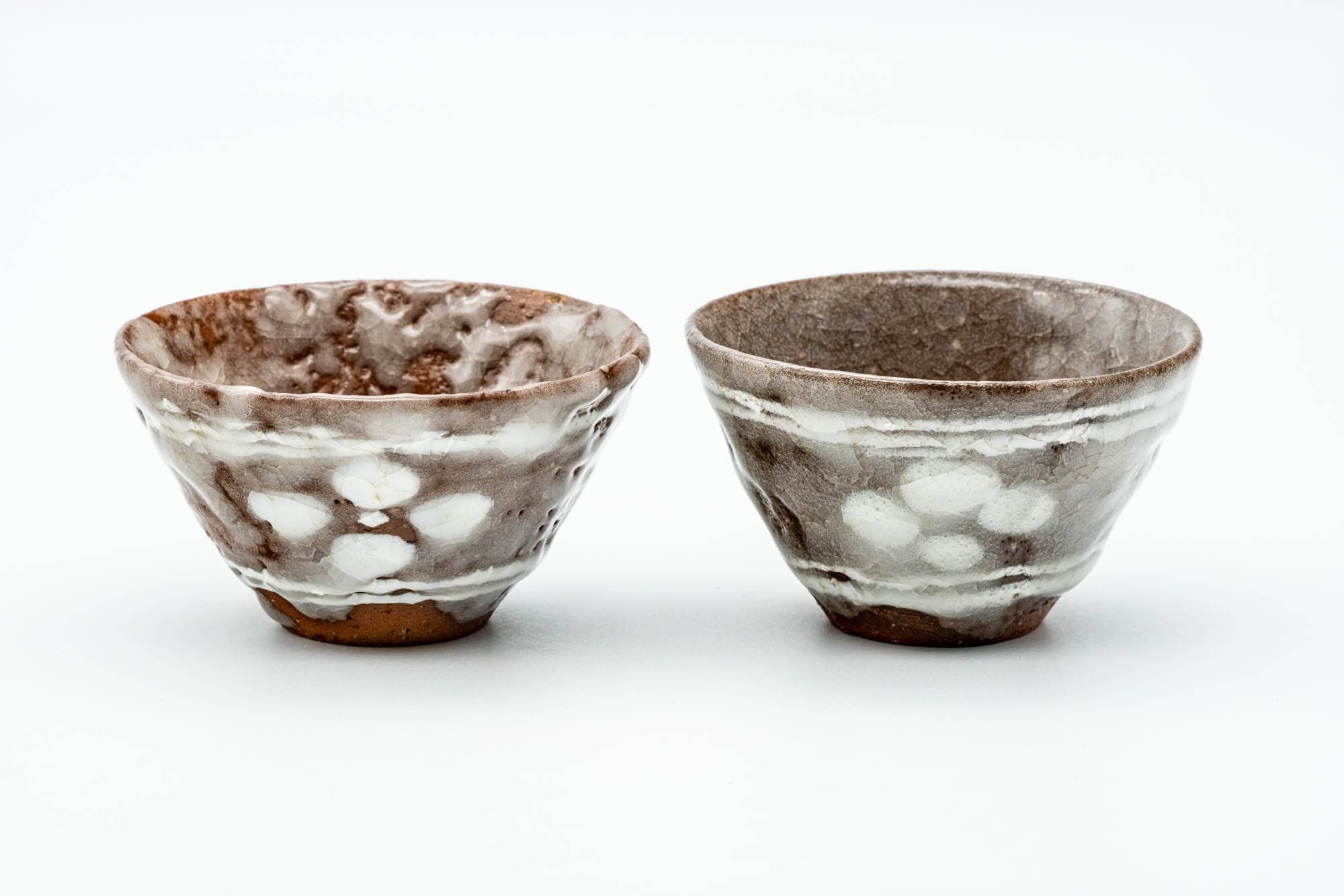 Japanese Teacups - Pair of Milky White Floral Glazed Yunomi - 100ml