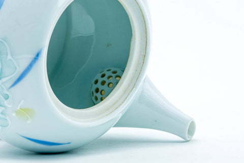 Japanese Kyusu - White Blue Floral Arita-yaki Porcelain Filter Teapot - 300ml