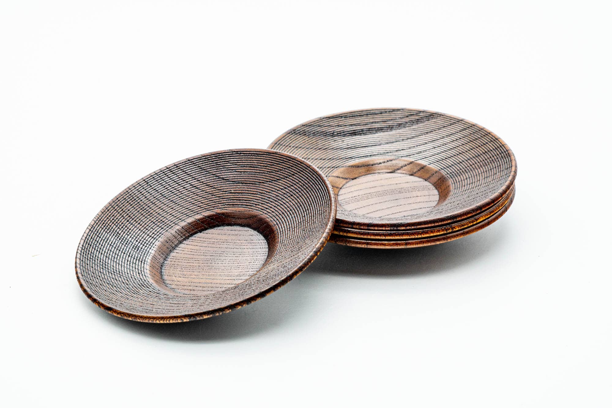 Japanese Chataku - Set of 4 Woodgrain Tea Saucers