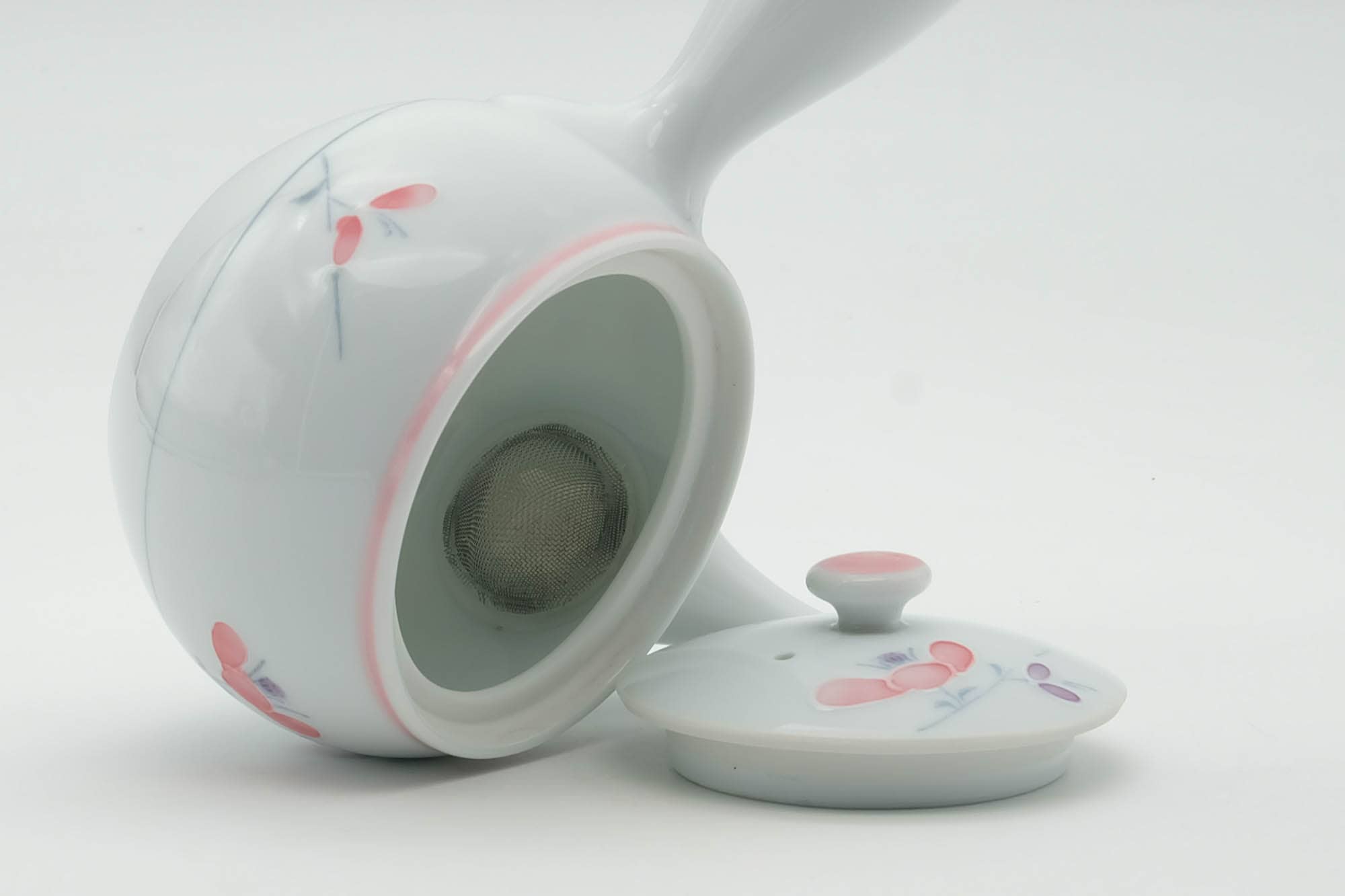 Japanese Kyusu - Floral White Porcelain Arita-yaki Ceramic Filter Teapot - 200ml