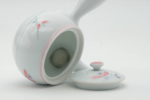 Tezumi — Japanese Kyusu - Floral White Porcelain Arita-yaki Ceramic Filter Teapot - 200ml — side profile showing the spout and handle