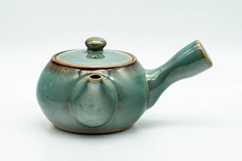 Tezumi — Japanese Kyusu - Green Teal Ceramic Debeso Teapot - 200ml — three-quarter view