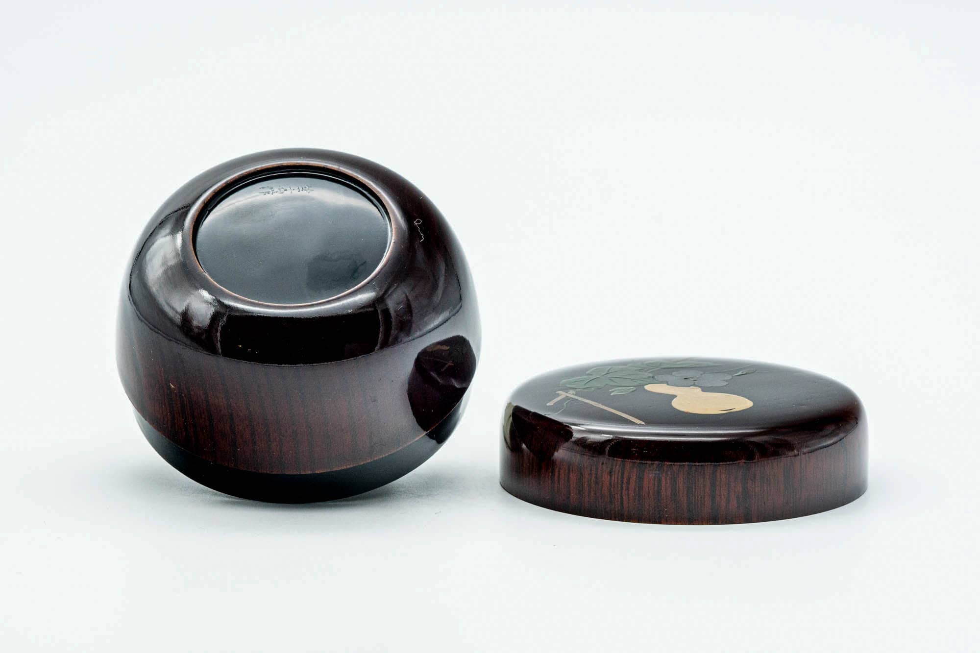 Japanese Natsume - Hira-natsume Flat Gourd Clear Lacquered Woodgrain Matcha Tea Caddy - 80ml