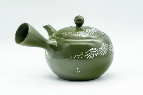 Japanese Kyusu - 莞山 Nakano Kanzan - Floral Green Ryokudei Tokoname-yaki Debeso Teapot - 250ml