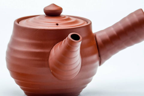 Japanese Kyusu - Spiraling Red Shudei Tokoname-yaki Ceramic Filter Teapot - 260ml