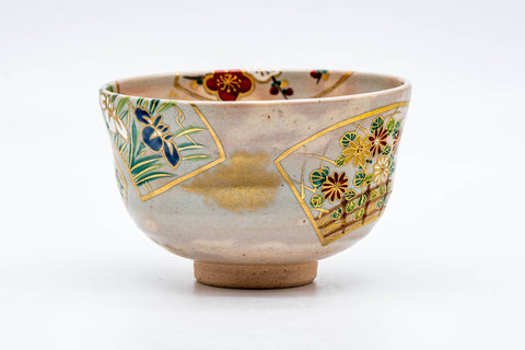 Japanese Matcha Bowl - 庄左衛門窯 Shozaemon Kiln - Floral Gohonte Glazed Kyo-yaki Chawan - 350ml